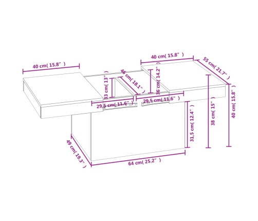 Mesa de centro madera de ingeniería blanca 80x55x40 cm