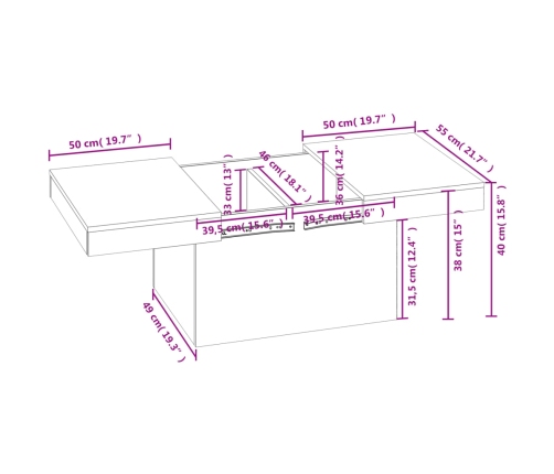 Mesa de centro madera de ingeniería blanco 100x55x40 cm