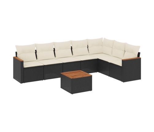 Set de sofás de jardín 8 piezas y cojines ratán sintético negro
