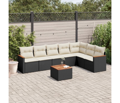 Set de sofás de jardín 8 piezas y cojines ratán sintético negro
