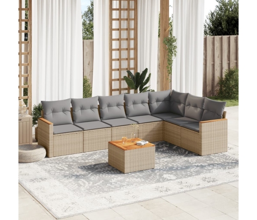 Juego de sofás jardín con cojines beige mezcla 8 pzas ratán PE