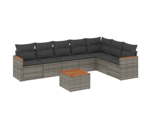 Set de sofás de jardín 8 pzas y cojines ratán sintético gris
