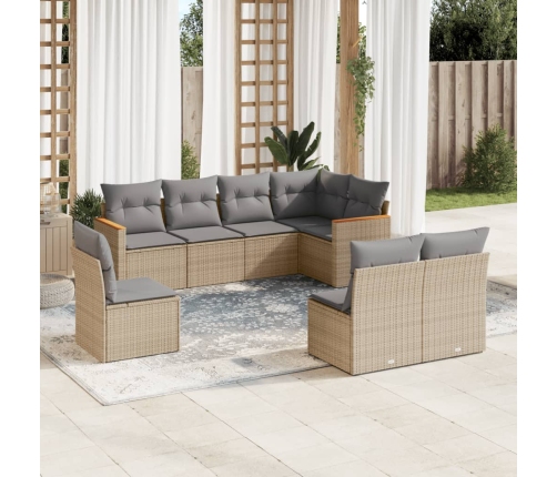 Juego de sofás jardín con cojines beige mezcla 8 pzas ratán PE