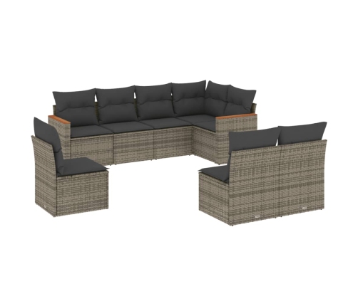 Set de sofás de jardín 8 pzas y cojines ratán sintético gris