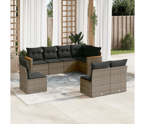 Set de sofás de jardín 8 pzas y cojines ratán sintético gris