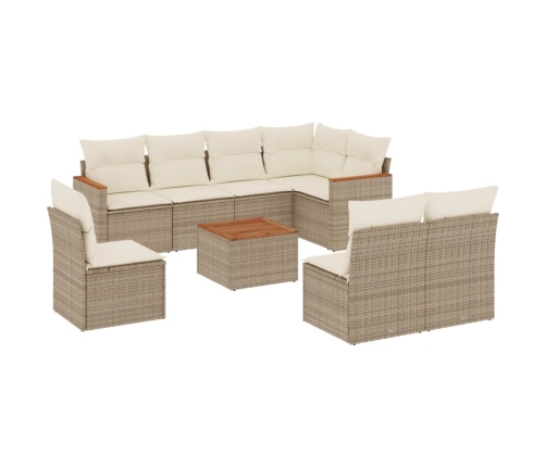 Set de sofás de jardín 9 pzas con cojines ratán sintético beige