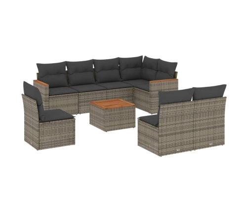 Set de muebles de jardín 9 pzas y cojines ratán sintético gris