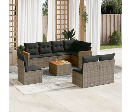 Set de muebles de jardín 9 pzas y cojines ratán sintético gris