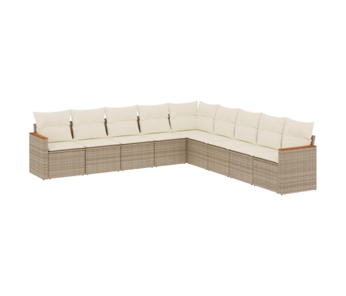 Set de sofás de jardín 9 pzas con cojines ratán sintético beige