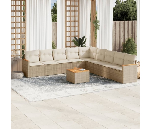 Juego de sofás jardín con cojines beige 10 pzas ratán sintético