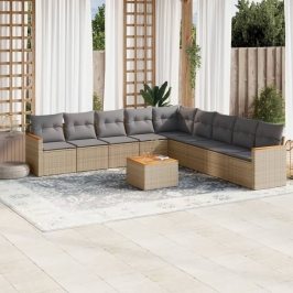 Juego de sofás jardín con cojines beige 10 pzas ratán sintético