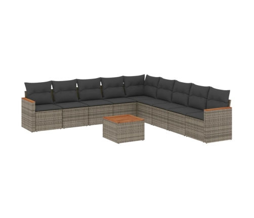 Set de sofás de jardín 10 pzas con cojines ratán sintético gris