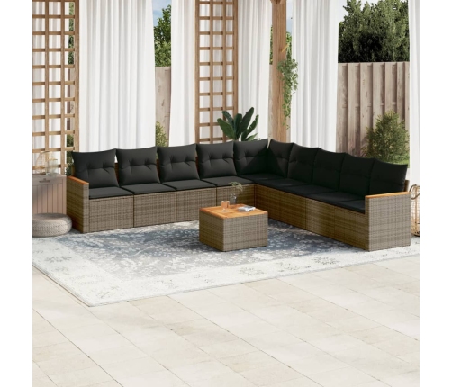 Set de sofás de jardín 10 pzas con cojines ratán sintético gris