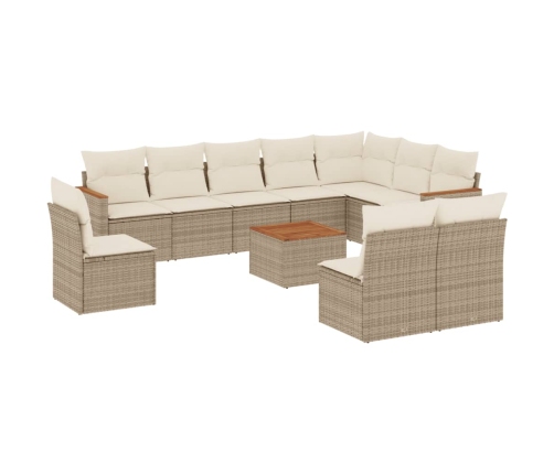 Set de sofás de jardín 11pzas con cojines ratán sintético beige