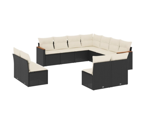 Set de sofás de jardín 11 pzas y cojines ratán sintético negro