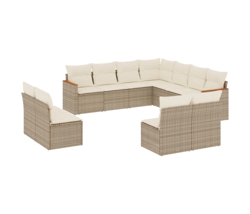 Set de sofás de jardín 11pzas con cojines ratán sintético beige