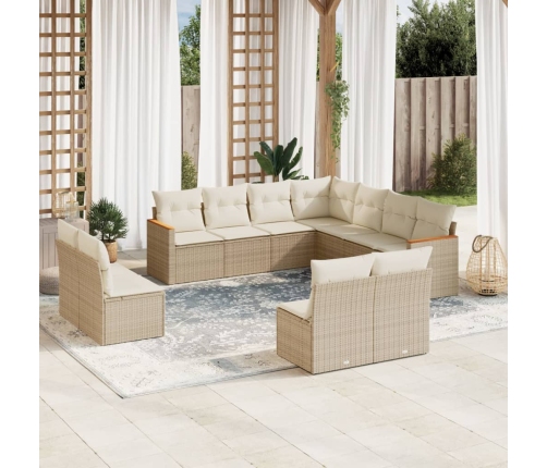Set de sofás de jardín 11pzas con cojines ratán sintético beige