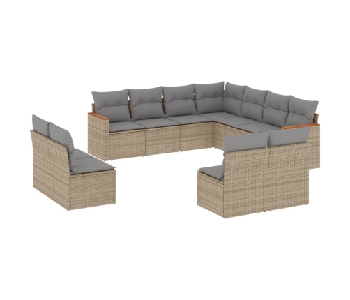 Juego de sofás jardín con cojines beige mezcla 11 pzas ratán PE