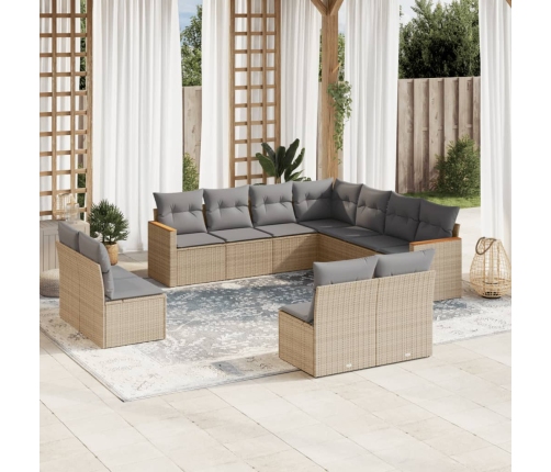 Juego de sofás jardín con cojines beige mezcla 11 pzas ratán PE