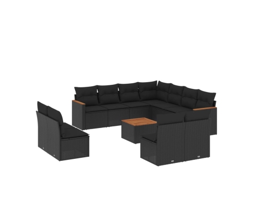 Set de sofás de jardín 12 piezas cojines ratán sintético negro