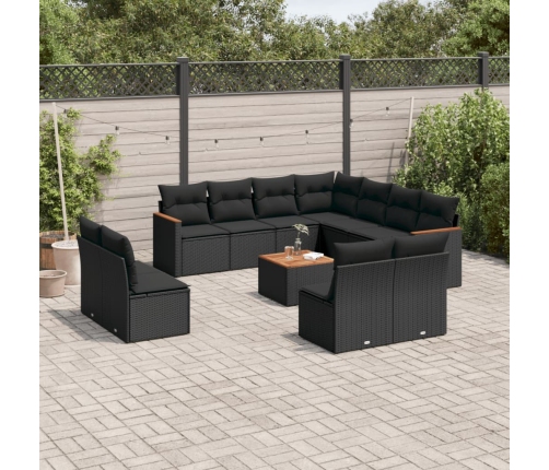 Set de sofás de jardín 12 piezas cojines ratán sintético negro