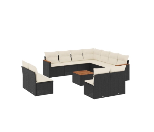 Set de sofás de jardín 12 piezas cojines ratán sintético negro