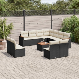 Set de sofás de jardín 12 piezas cojines ratán sintético negro