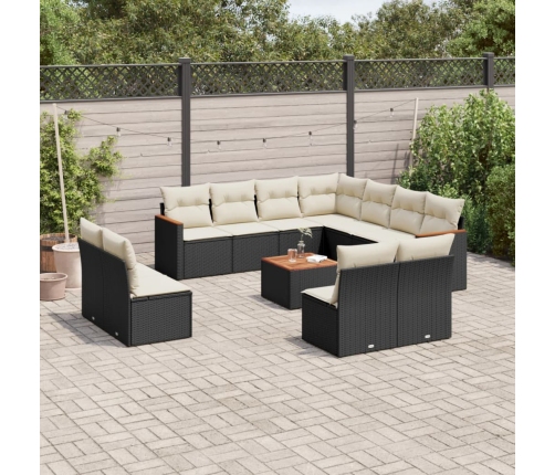 Set de sofás de jardín 12 piezas cojines ratán sintético negro