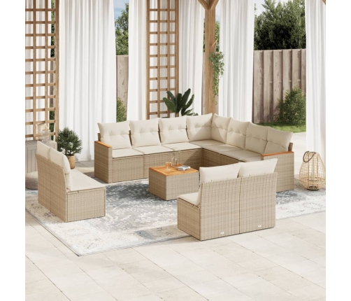 Set de sofás de jardín 12 pzas y cojines ratán sintético marrón