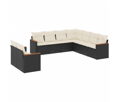Set de sofás de jardín 8 piezas y cojines ratán sintético negro