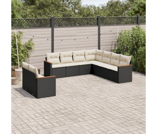 Set de sofás de jardín 8 piezas y cojines ratán sintético negro