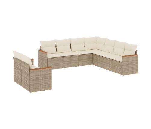 Set de sofás de jardín 9 pzas con cojines ratán sintético beige
