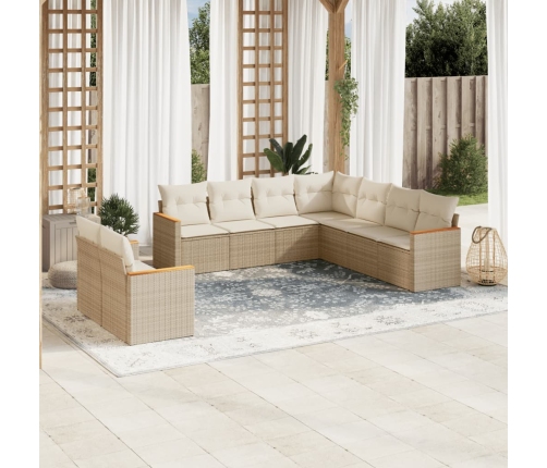 Set de sofás de jardín 9 pzas con cojines ratán sintético beige