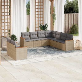 Juego de sofás jardín con cojines beige mezcla 9 pzas ratán PE