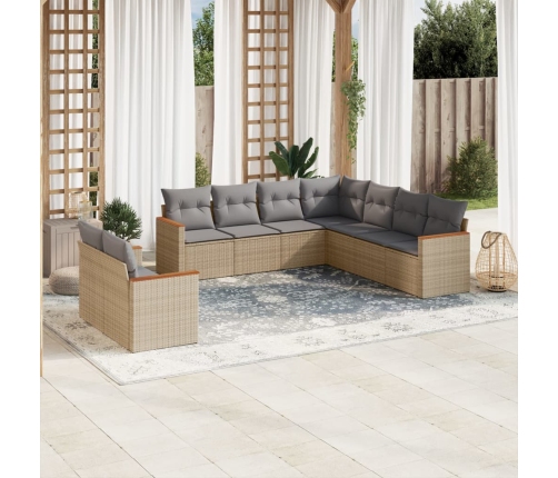 Juego de sofás jardín con cojines beige mezcla 9 pzas ratán PE