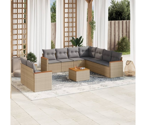 Juego de sofás jardín con cojines beige 10 pzas ratán sintético