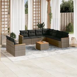 Set de sofás de jardín 10 pzas con cojines ratán sintético gris