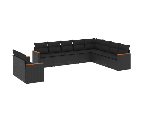 Set de sofás de jardín 10 pzas cojines ratán sintético negro