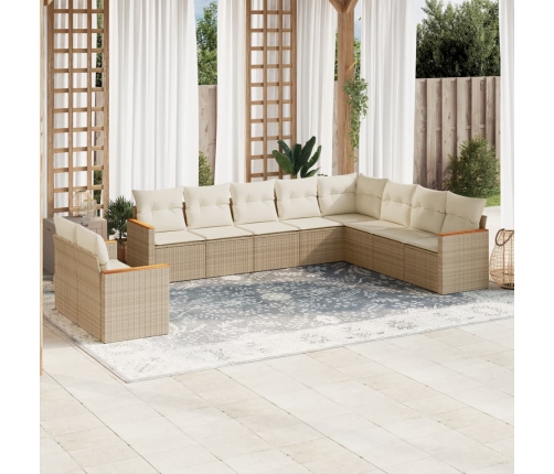 Juego de sofás jardín con cojines beige 10 pzas ratán sintético