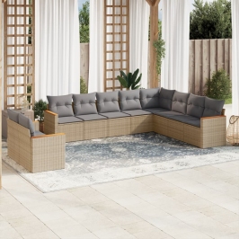 Juego de sofás jardín con cojines beige 10 pzas ratán sintético