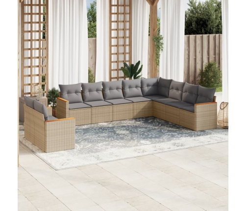 Juego de sofás jardín con cojines beige 10 pzas ratán sintético