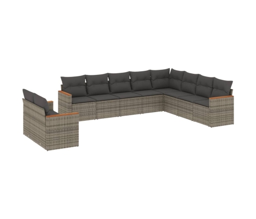 Set de sofás de jardín 10 pzas con cojines ratán sintético gris