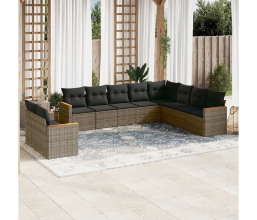 Set de sofás de jardín 10 pzas con cojines ratán sintético gris