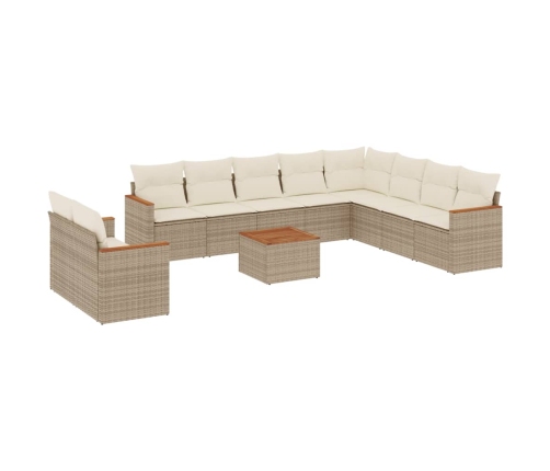 Set de sofás de jardín 11pzas con cojines ratán sintético beige