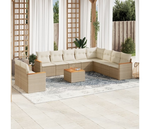 Set de sofás de jardín 11pzas con cojines ratán sintético beige