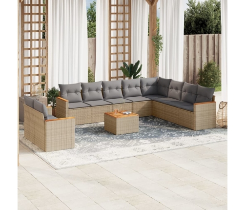 Juego de sofás jardín con cojines beige mezcla 11 pzas ratán PE