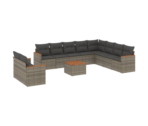 Set de sofás de jardín 11 pzas y cojines ratán sintético gris