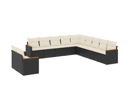 Set de sofás de jardín 11 pzas y cojines ratán sintético negro