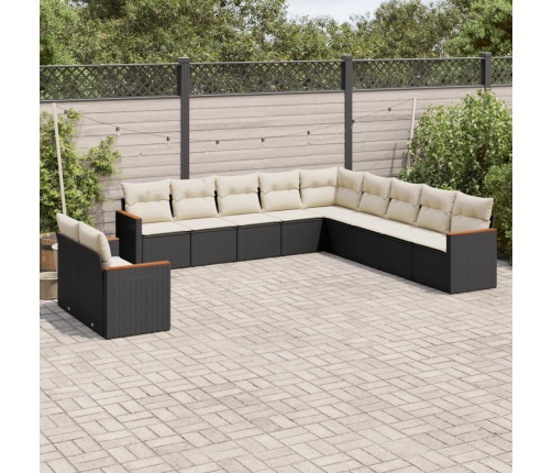 Set de sofás de jardín 11 pzas y cojines ratán sintético negro