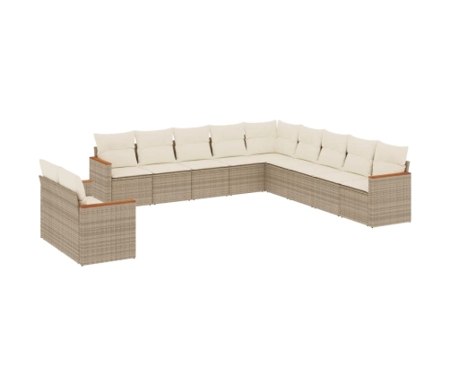 Set de sofás de jardín 11pzas con cojines ratán sintético beige